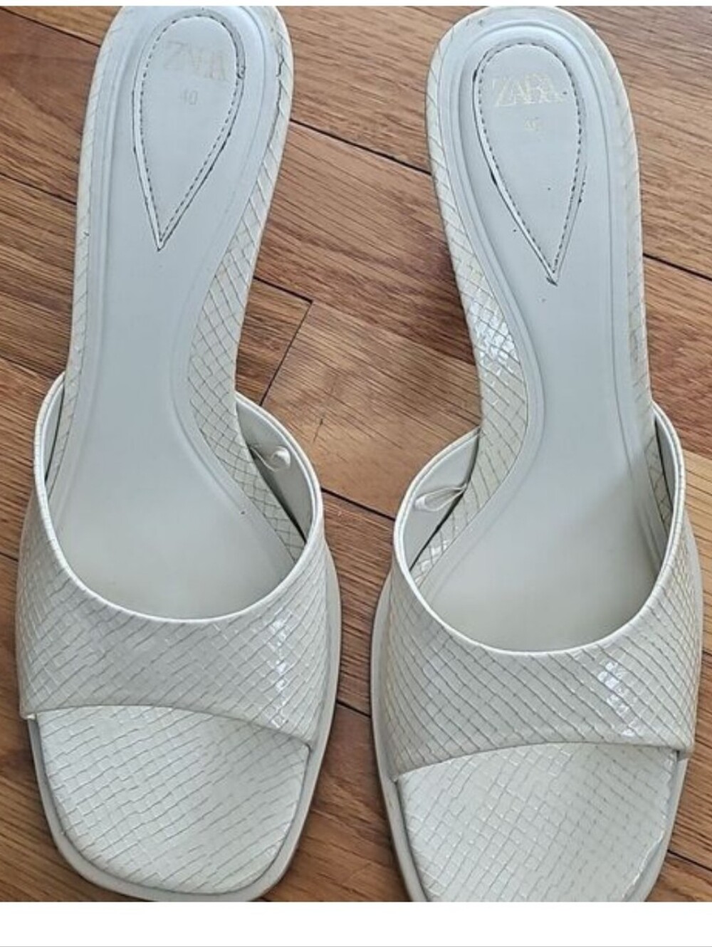 Zara Cream Woven Textured Slide Sandals EU 40 US 9 Square Toe
